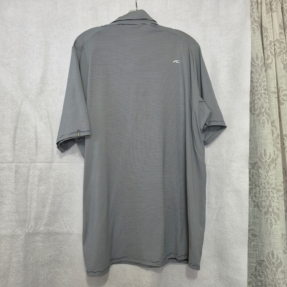 KJUS Golf Polo Shirt Men's Medium Blue White Micro Stripe Montecito Club 1918 - Picture 6 of 7